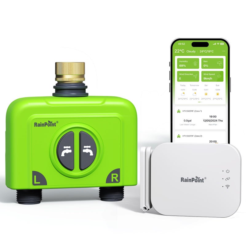 RAINPOINT WiFi Water Timer for Garden Hose, 2 Zone Smart Hose Timer WiFi Sprinkler Controller with Antenna Gateway (Support WiFi & Ethernet Connection), Automatic Watering System for Lawn and Yard - Image 1